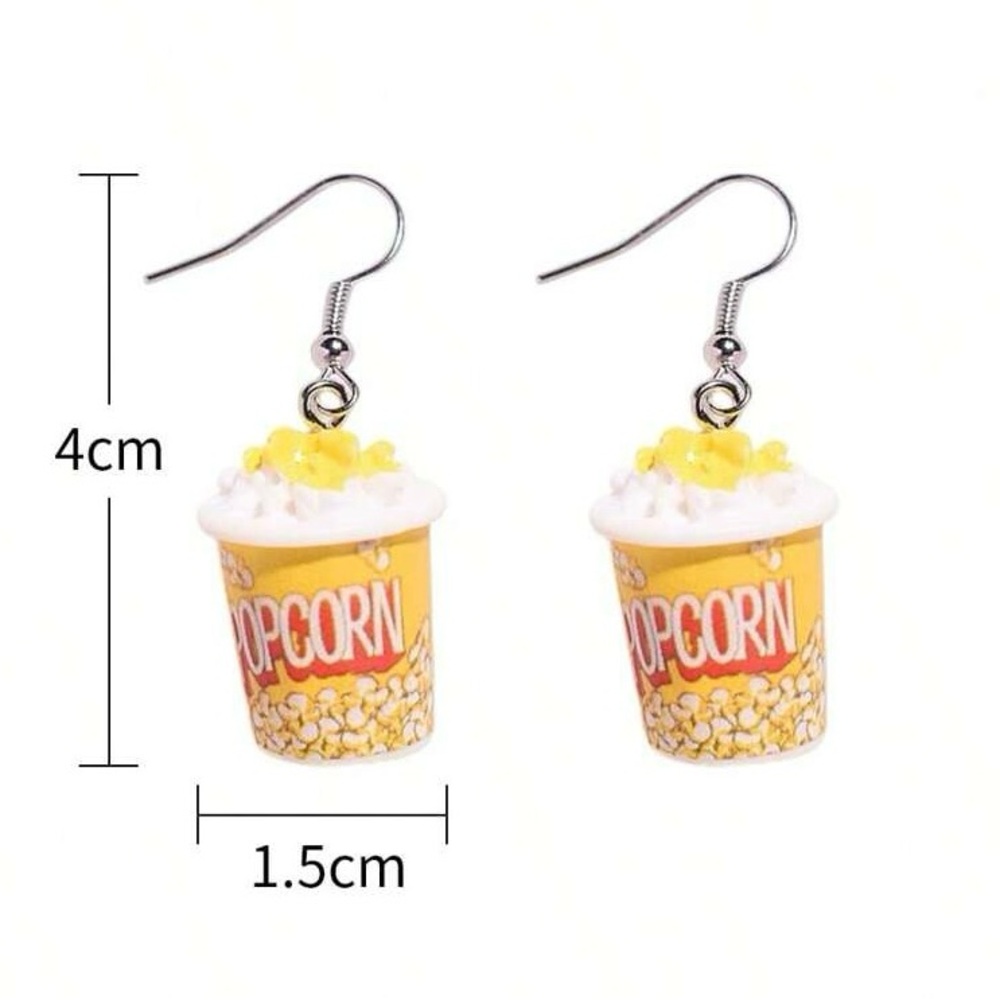 *5 for $25!* 3D Popcorn Bucket Earrings Silver Tone Fun Gift for Movie Lovers!